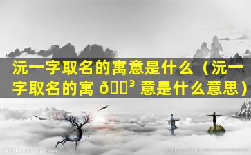 沅一字取名的寓意是什么（沅一字取名的寓 🌳 意是什么意思）